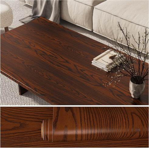 VEELIKE 15.7''x354'' Mahogany Brown Wood Wallpaper Peel and Stick Wood Contact Paper