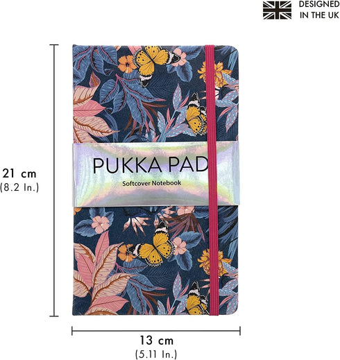 Pukka Pad Bloom Softcover Notebook, 21 x 13cm, Pack of 3 Floral Designs, Blue