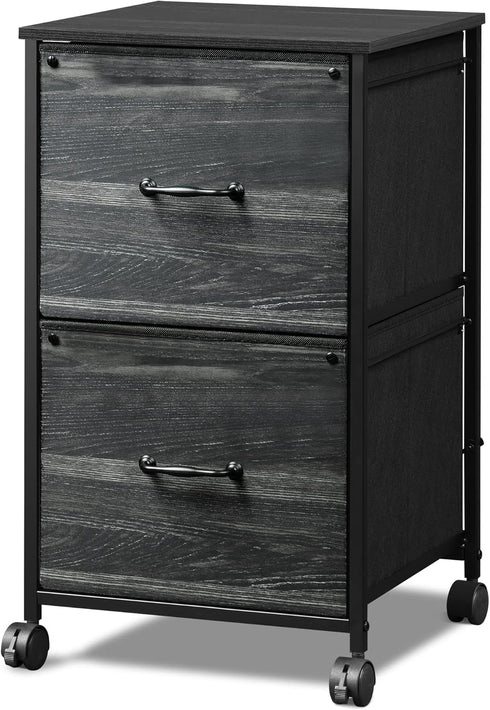 DEVAISE 2 Drawer Mobile File Cabinet, Rolling Printer Stand, Charcoal Black Wood Grain Print
