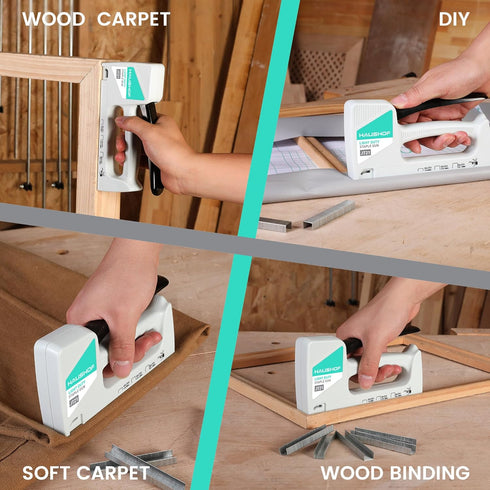 HAUSHOF Light Duty Staple Gun, Upholstery Staple Gun with 800PCS JT21 Staples, White Staple Gun Kit
