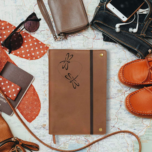 The Dragonfly Heart Real Leather Journal, 6 x 8.5 Inches, 200 Lined Pages, Elastic Strap, Leather Notebook for Writing