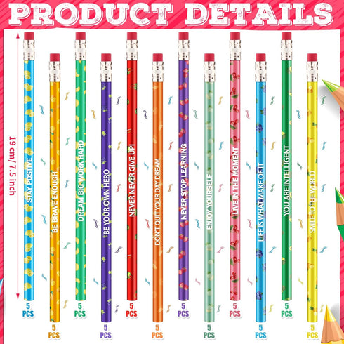 Scented Inspirational Motivational Pencils Student Colorful Fruit Pencils Cute Pencils with Eraser Wood Graphite Pencil for Girls Kids Boys School Students Gifts Supplies (60 Pcs) by Gersoniel