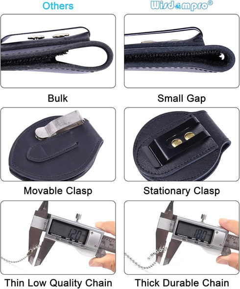 Wisdompro Police Badge Holder, Cowhide Leather Universal Pocket Case with Belt Clip and Hook and Loop Closure