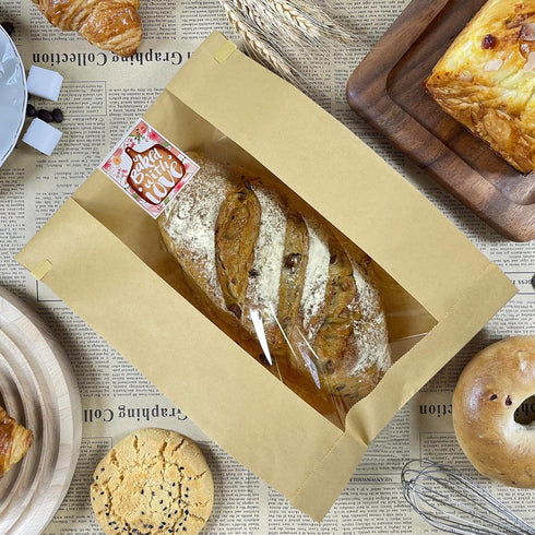 Packaging 25Pcs 13.7x8.2x3.5in Paper Bread Bags for Homemade with Window, Twist Tie&Sticker Ideal for Sourdough Bread