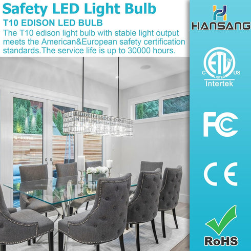 hansang T10 LED Bulb for Chandelier, E26 Base, 5000K Daylight, 40 Watt Equivalent, Dimmable, 6 Pack, 400LM