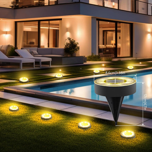 4 Pack 8 IP68 Joomer Solar Ground Lights, LED Solar Lights Outdoor Waterproof Disc Light Landscape Lighting Garden