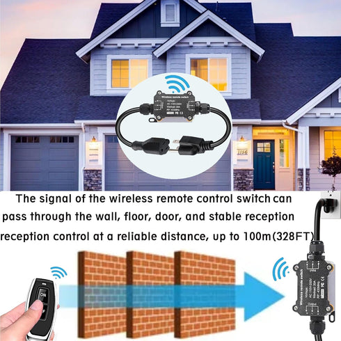 AC110V Switch,165 Long,AC110V/120V/250V/20A Remote Control Power Switch,Waterproof Wireless Light Feet RF Module