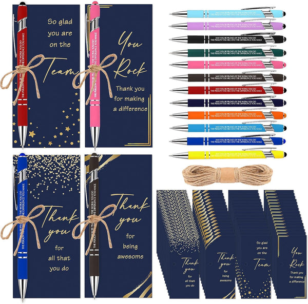 Qilery Employee Appreciation Pens Gifts, Black Ink Metal Inspirational Ballpoint Pen with Stylus Tip (24 Set)
