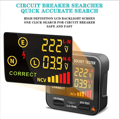 ZT-E4 Outlet Tester with LCD Color Screen: 3-Wire AC 120V Circuit Breaker Finder Tool