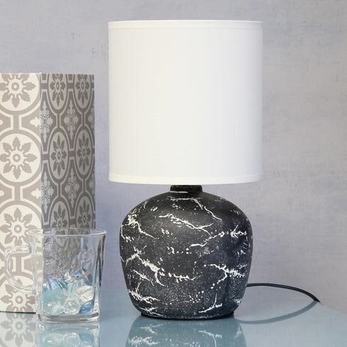 LT1170-BLK 12.4" Simple Designs Chic Glow Rounded Marble Inspired Concrete Table Lamp with Fabric Shade, Bedroom