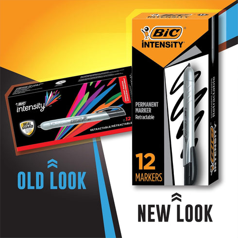 BIC Intensity Retractable Permanent Markers, Fine Bullet Tip, Black, 12-Count Pack