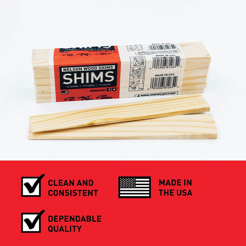 Nelson Wood Shims - DIY Bundle of 8-Inch High Performance Natural Wood Shims, 12 Total
