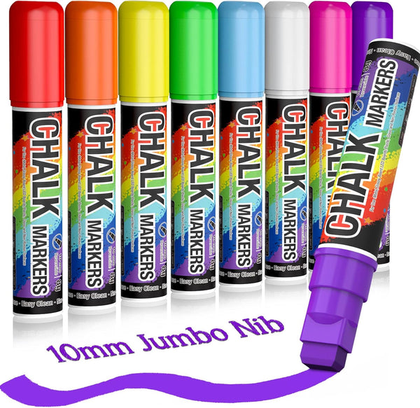 Window Chalk Markers for Cars: 8 Colors Jumbo Liquid Chalk Marker with 10mm Thick Tips