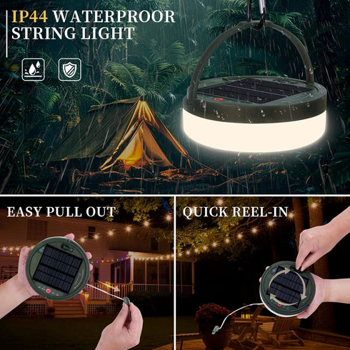 180LEDs 33FT,Rechargeable 4 in1 with13 Solar Camping Lights Camping String Lights Modes&Timer,Waterproof Christmas