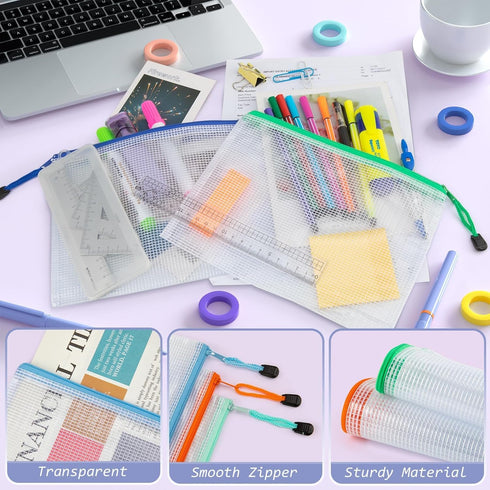 Umriox 12PCS Zipper Pouch, 9.5 x 7.1 in, Storage Bags with Zipper for Office Supplies and Travel