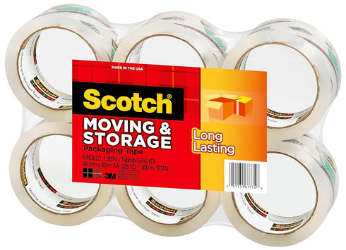 Scotch Clear Long Lasting Storage Packing Tape, 1.88 in x 54.6 yd, 6 Rolls for Sealing Moving Boxes