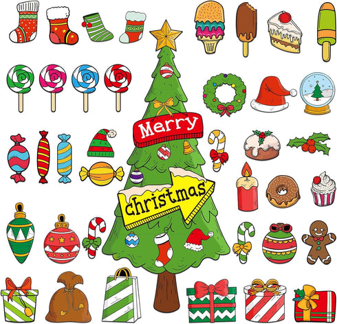 SICOHOME 48 Pcs Christmas Bulletin Board Decorations Set - Winter Classroom Decor Supplies
