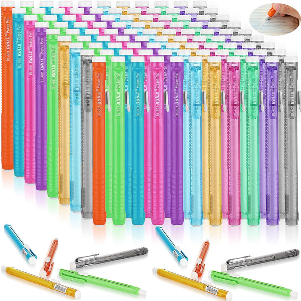 Ctosree 96 Pcs Retractable Mechanical Eraser Bulk, Portable Pen Style with Grip for School Office Painting Writing