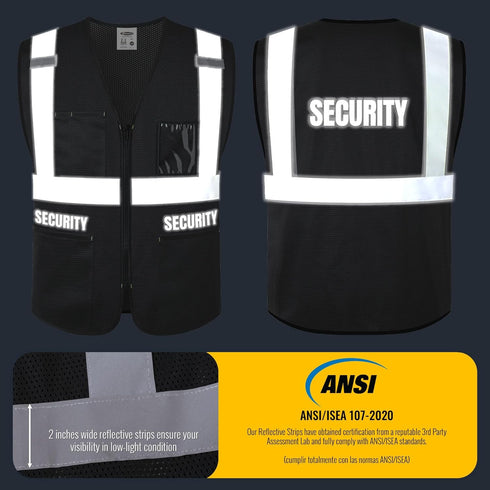 Hi-Visibility Security Vest for Men and Women - ANSI/ISEA Compliant