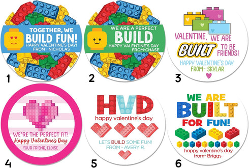 Tickle Bellies 12 Count Personalized Valentine Stickers for Kids Classroom Exchange Building Blocks Theme Custom Name