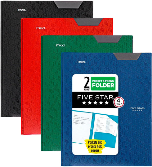 Five Star 2 Pocket Folders - 4 Pack Plastic Folders with Stay-Put Tabs, Holds 8-1/2" x 11" Paper