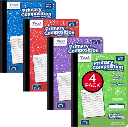 Mead Primary Composition Book, Ruled, Grades K-2, 100 Sheets, 7-1/2" x 9-3/4", 4 Pack (610053-ECM) by Mead