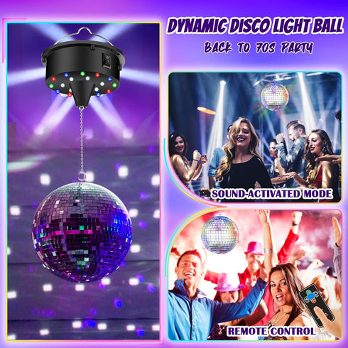 YCCOKJJ 10RPM 6Inch 18 4 70s Disco Ball with Motor and Mirror Ball Plug/Battery Operated Disco Motor with LED Beads