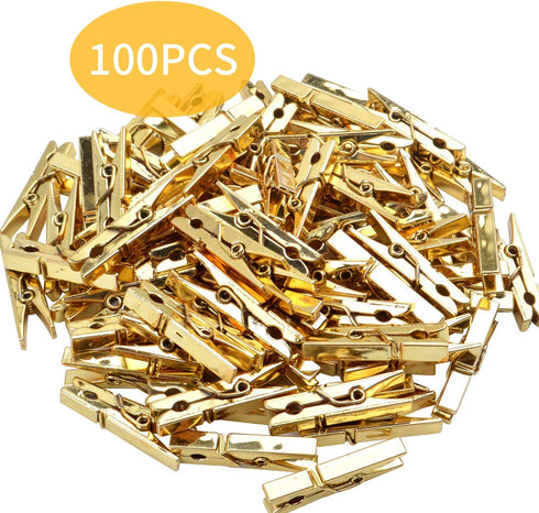 Mini Plastic Clips, 100 Pieces, Utility Photo Clips, 3.5 x 0.5 x 0.7cm, Gold