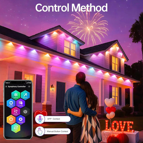 150ft IP67 Waterproof,100 Permanent Outdoor Lights RGB+IC Outdoor String Lights App Control Scene Modes Home