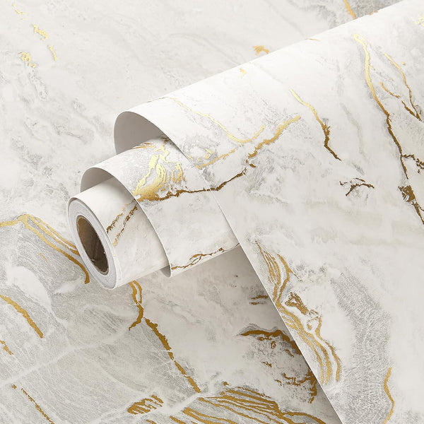 Matte Beige/Gold Marble Contact Paper, Waterproof Peel and Stick Wallpaper for Cabinet Backsplashes