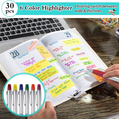 Colarr 30 Pcs Highlighter with Ballpoint Pen Combo, Chisel Tips for Student Office Writing Coloring Highlighting