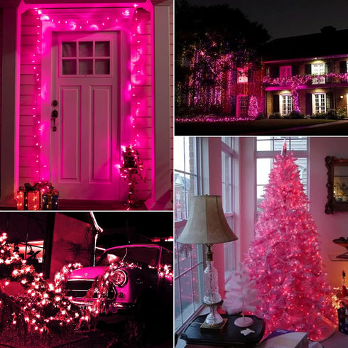 39 100 8 Minetom Pink Mini Christmas Lights - Feet LED Fairy String Lights with Lighting Modes Waterproof Connectable