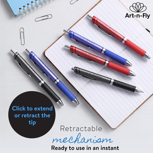 6-Pack 0.7 mm Set Art-n-Fly Gel Pens - Retractable Colored Pens - Fine Point Pen - for Smooth Writing, Journaling