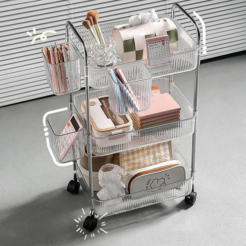 Dtipbah Clear Rolling Beauty Storage Cabinet Multi Shelves Rolling Cart Organizers for Skincare Cosmetics Collection
