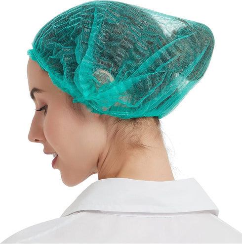 ProtectX 100-Pack Green Disposable Hair Nets, Elastic Head Cover, Bouffant Caps, Sanitation Head Cover for Food Service, Spa Men & Women - 21 inch