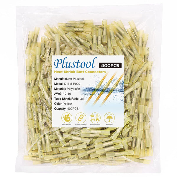 400PCS Yellow Heat Shrink Butt Connectors AWG12-10, Marine Grade Electrical Wire Connectors, Insulated Waterproof