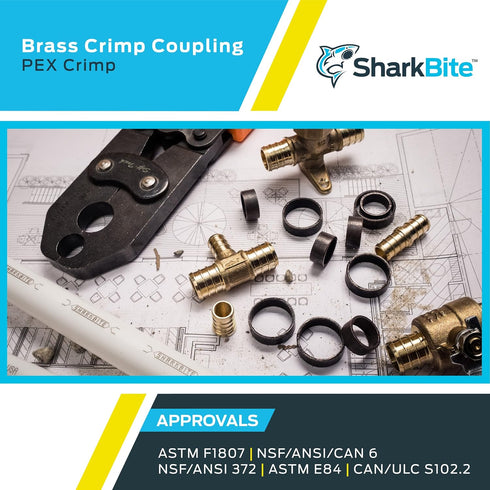 SharkBite 1-1/2 Inch Brass Crimp Coupling for PEX Pipe, PE-RT, UC0141