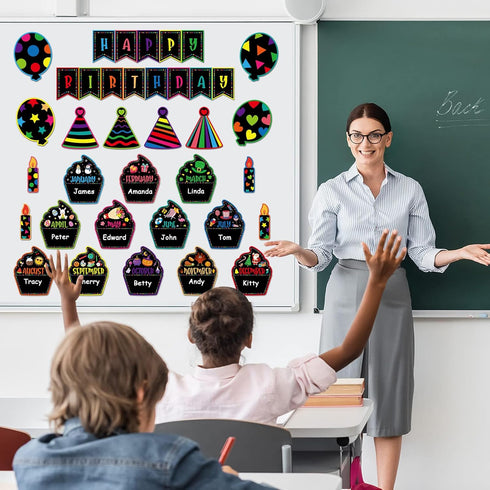 PETCEE 27PCS Happy Birthday Bulletin Board Set for Classroom Wall Decoration Birthday Chart