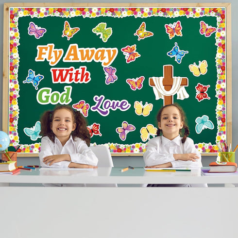 Jesus Bulletin Board Decorations - Christian Religious Set with Fly Away with God Cross Cutouts