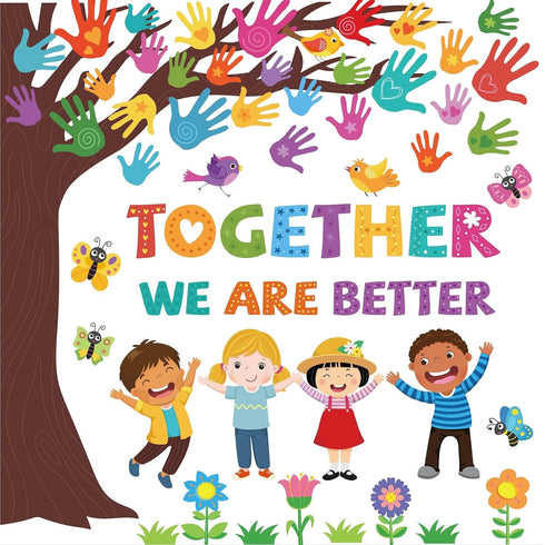 Pasimy Student Diversity Bulletin Board Sets - Boho Classroom Decor with Rainbow Equality Tree Handprint Cutouts