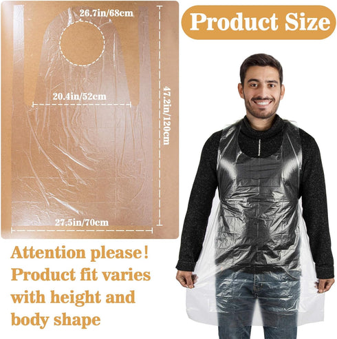 50 Plastic Disposable Aprons Adults - 4ft/120cm Thick Plastic Aprons Waterproof Kids Painting Smocks Eating Bibs Elderly Hair Dye Tattoo Grooming Baking Cooking Dishwashing Kitchen Restaurant
