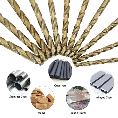 21Pcs Cobalt Drill Bits Set, M35 HSS, 135 Degree Tip, Twist Jobber Length for Hardened Metal, Cast Iron, Stainless