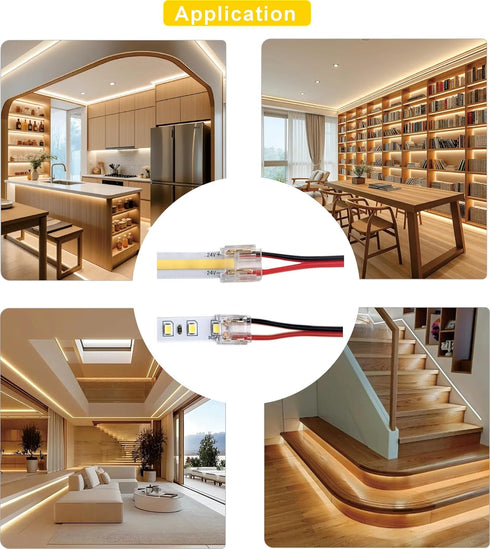 2Pin 10mm 10mm Strip & Wire Led Strip Light Connector for Width COB/SMD Single Color Led Strip