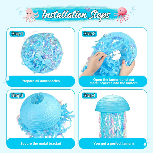 yorr Rope,10in Under The Sea Party Decorations,Jellyfish Paper Lanterns with Hooks and Hanging Jelly Fish for Mermaid