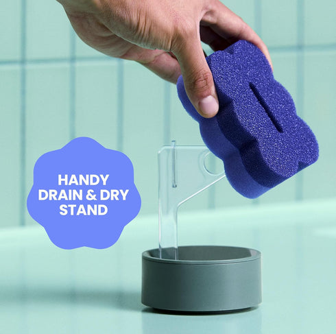 1 Brite by Scotch-Brite Scrub & Wipe with Drain + Dry Stand, Kitchen Sponge for Washing Dishes, Scrub Sponge