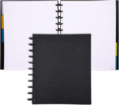 Talia Discbound Notebooks, Customizable Planner, Black with Black Discs, Letter Size (8.5in x 11in)