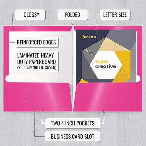 Better Office Products 2 Pocket Glossy Laminated Neon Paper Folders, Letter Size, Box of 48-4 NEON Colors