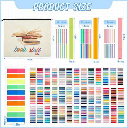 Book Annotation Kit with 8000 Pcs Transparent Sticky Tabs, 36 Aesthetic Highlighters, Canvas Bag for Office Supplies