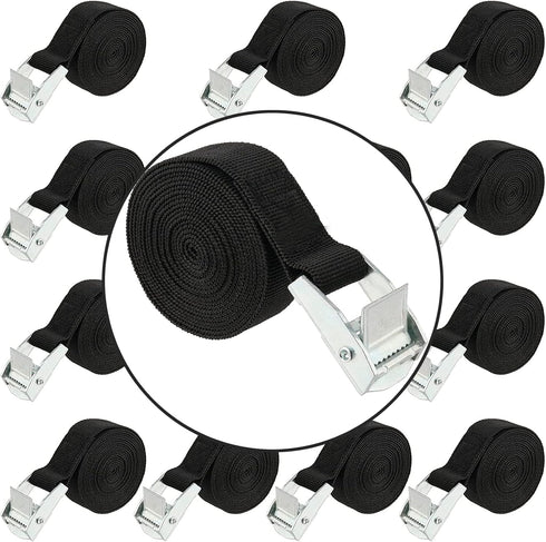 15 Pack 6.5Ft Adjustable Cam Buckle Lashing Straps, 1 Inch Nylon Packing Straps with Zinc Alloy Lock Buckle, Black