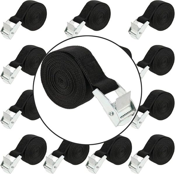 15 Pack 6.5Ft Adjustable Cam Buckle Lashing Straps, 1 Inch Nylon Packing Straps with Zinc Alloy Lock Buckle, Black